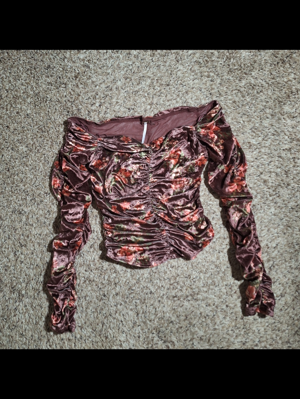 Free People Reina Floral Velvet Off-Shoulder Ruched Top Size S